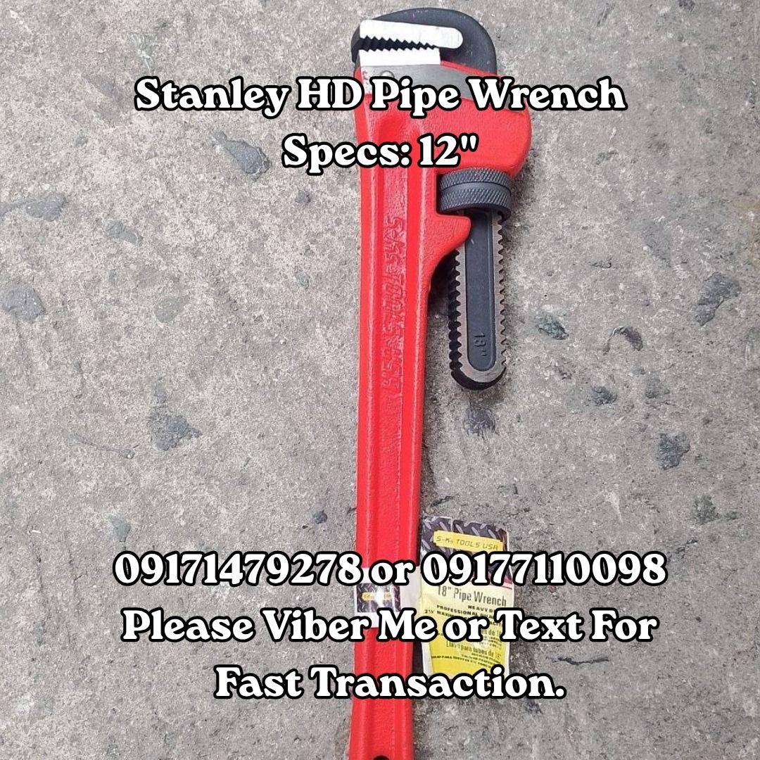 Stanley HD Pipe Wrench Specs: 12" (Category: Construction Tools & Equipment) located in Manila. Submitted by 09171479278_elsie. (Listing ID 1463602564, Image 1). Description: Stanley HD Pipe Wrench Specs: 12" .