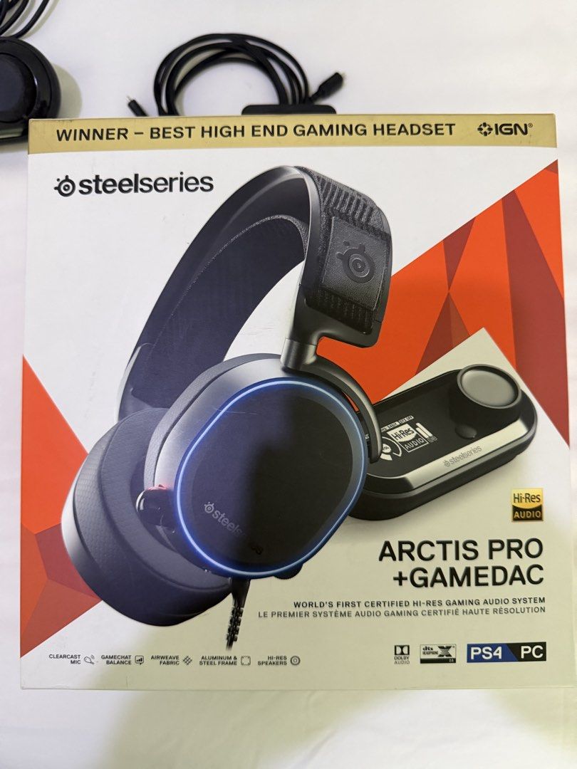SteelSeries Arctis Pro + GameDAC Gaming Headset (Category: Headphones & Headsets) located in Pasay City. Submitted by gadgets_atbp (Listing ID 1463635872, Image 1). Description: - SteelSeries Arctis Pro + GameDAC Gaming Headset - -Res Audio Certified for superior sound quality - Includes detachable ClearCast microphone - Comes with GameDAC for amplified audio and control - Built with a durable aluminum and steel frame - Ideal for PS4 and PC gamin
