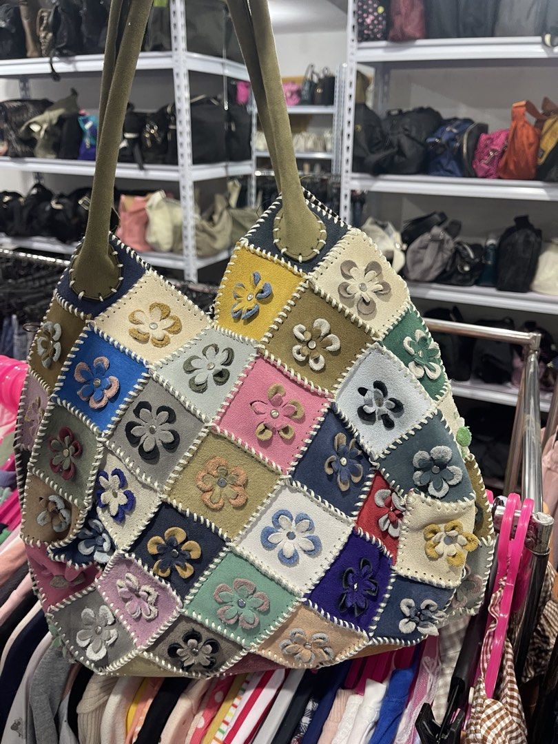 Suede Floral Patchwork Bag (Category: Tote Bags) located in Bayombong. Submitted by daphnejanelle (Listing ID 1463611457, Image 2). Description: ₱1.2k shipped.