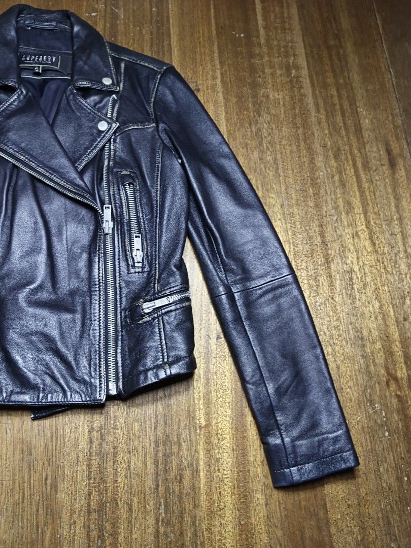 Superdry motor leather jacket (Category: Coats, Jackets and Outerwear) located in Mandaluyong City. Submitted by beloved_kirara (Listing ID 1463689423, Image 3). Description: good condition no issue size 8 on tag UK 8 US 4 EU 36 UK xs unisex dimension L 22 w 17 S 25 4500 + sf location mandaluyong willing to meet up as long as it's near my area.