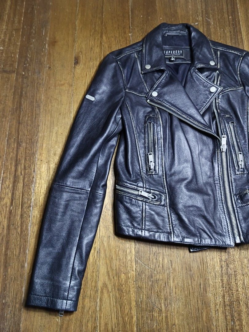 Superdry motor leather jacket (Category: Coats, Jackets and Outerwear) located in Mandaluyong City. Submitted by beloved_kirara (Listing ID 1463689423, Image 2). Description: good condition no issue size 8 on tag UK 8 US 4 EU 36 UK xs unisex dimension L 22 w 17 S 25 4500 + sf location mandaluyong willing to meet up as long as it's near my area.