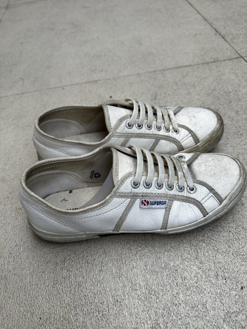 Superga White Leather Sneakers (Category: Sneakers) located in Quezon City. Submitted by jareddeuna (Listing ID 1463562570, Image 2). Description: - Classic white Superga sneakers - Genuine leather material - Size: 40 EU - Ideal for everyday wear - Sold as is.