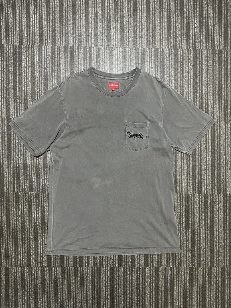 Supreme Pocket Tee Script S/S19 (Category: Tshirts & Polo Shirts ) located in Zamboanga. Submitted by youngstunna777 (Listing ID 1463673930, Image 1). Description: Large fittings Authentic overdyed pocket tee ss19 washed colorway.