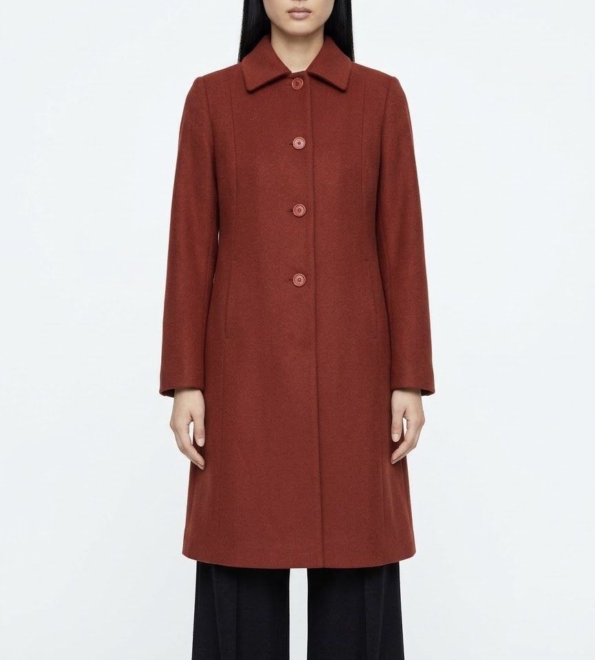 Suzuya Vintage Red Wool-Blend Single-Breasted Overcoat (Category: Coats, Jackets and Outerwear) located in Caloocan City. Submitted by declutteringph. (Listing ID 1463647406, Image 2). Description: Size S on the tag! Dimensions: (inches) Shoulder width: 14 Bust width: 19” Body Length: 37” Sleeves Length: 27”.