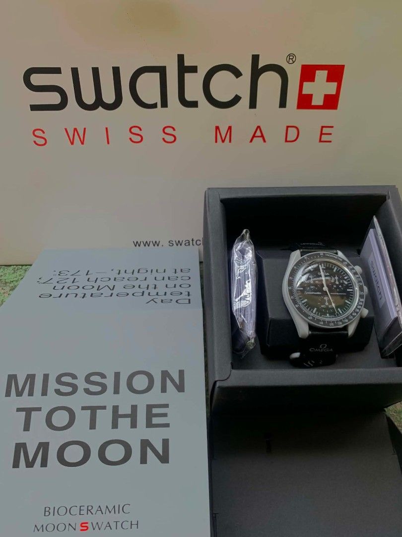 swatch x omega collaboration watch (Category: Men's Watches) located in Manila. Submitted by trustthrift2002 (Listing ID 1463644938, Image 1). Description: swatch x omega collaboration watch mission to the moon like new with box and paper bag inclusion.