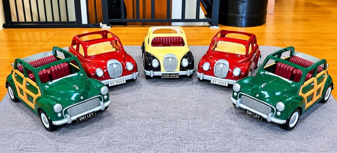 Sylvanian Families Vehicles (Category: Kids Toys) located in Quezon City. Submitted by charleystoystore (Listing ID 1463590780, Image 2). Description: Picture 1: School bus-1,500 Orange car-750 Vintage Wedding Car-2,500 School bus with slide- 550 School bus-380 Picture 2: Green car-1,000 each Red car-450 each White black car-1,000 Picture 3: Tram-750 Carriage-1,000 Camper-van-1000 Yellow bus-700 Picture 4: Boat house-1,000 What you see is what yo