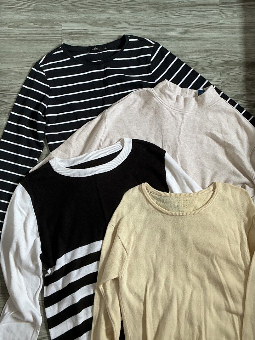 FREEBIES (Category: Longsleeves) located in Muntinlupa City. Submitted by lovedbysabel (Listing ID 1463644957, Image 1). Description: A few pieces from my closet that I’d love to see go to a new home. Free with any purchase from my listings, with no minimum spend required Includes a Baleno Ladies black & white striped long-sleeve top, a black & white color-block striped sweatshirt from my South Korea trip, a buttery yellow wool sweater from my Ch