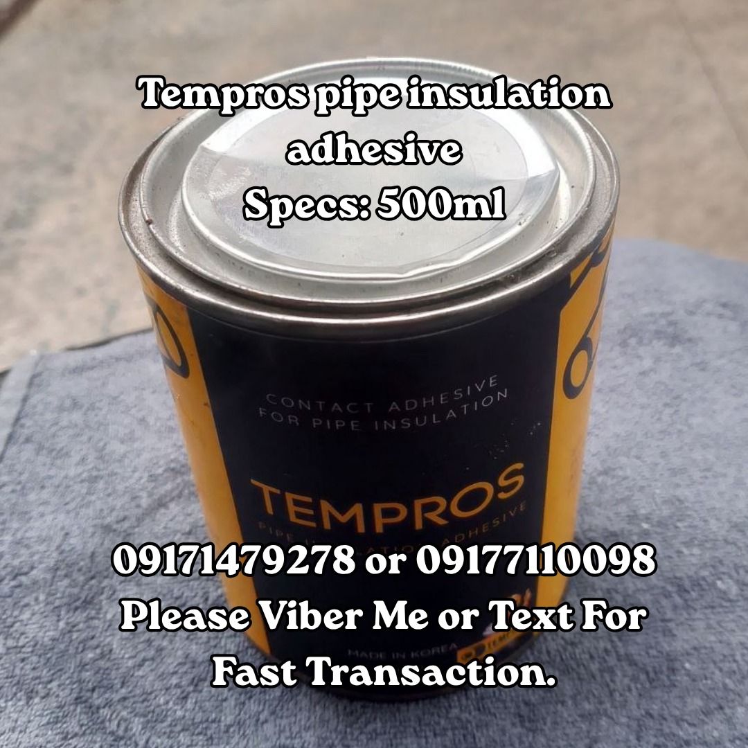 Tempros pipe insulation adhesive Specs: 500ml (Category: Construction Tools & Equipment) located in Manila. Submitted by 09171479278_elsie. (Listing ID 1463610041, Image 1). Description: Tempros pipe insulation adhesive Specs: 500ml .