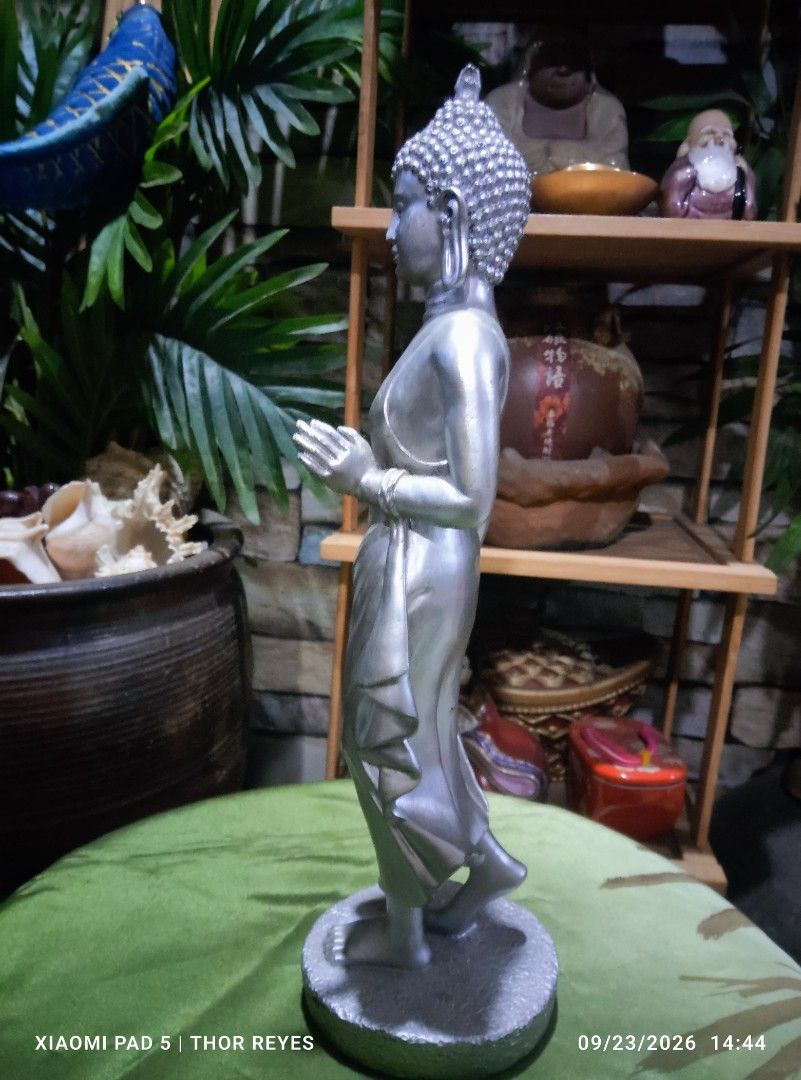 Thai Standing Silver Buddha (9 inches height) (Category: Other Home Decor) located in Valenzuela. Submitted by mighthor0526 (Listing ID 1463619364, Image 3). Description: Material: Resin in silver finish Preloved item, no issue Payment thru Gcash or Abono by Lalamove rider Delivery by rider or shipping will be shouldered by the buyer Pm me if interested .