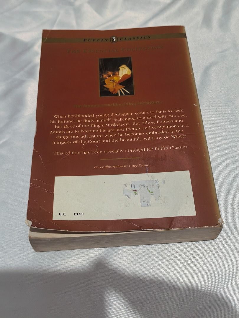 The Three Musketeers by Alexandre Dumas Puffin Classics (Category: Storybooks) located in Malabon City. Submitted by royalforest_2ba32f (Listing ID 1463738086, Image 3). Description: 📚 The Three Musketeers — Alexandre Dumas Puffin Classics Preloved copy with visible signs of age and use. Cover has some creases, scratches, and edge/spine wear, but still a nice reading copy. Please refer to the actual photos for the exact condition. Details: • Aut