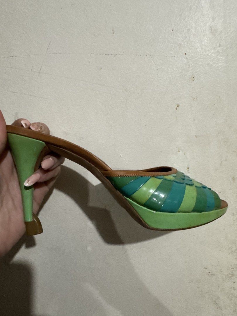 CELINE Vintage Scallop Mule Sandals (Category: Heels) located in Binan City. Submitted by maharlikasonlineshop (Listing ID 1463709554, Image 2). Description: ✨ VINTAGE CELINE Scallop Mule Sandals Rare & Statement Piece SLIDE 2 — DETAILS 🤎 Tan leather base 🩵 Aqua leather insole 💚 Teal & green scallop detailing ✨ Silver-tone hardware 👡 Open-toe mule silhouette SLIDE 3 — CONDITION PRE-OWNED / VINTAGE Please review all photos carefully for condit