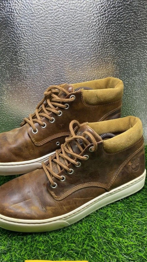 Timberland Brown Leather Chukka Boots (Category: Boots) located in Manila. Submitted by nel_besario.1992 (Listing ID 1463620213, Image 1). Description: - Brand: Timberland - Style: Chukka Boots - Material: Brown Leather - Features: Mid-top, lace-up closure, suede collar detail, white sole - Occasion: Casual wear - Condition: Shows some signs of wear on the leather (please check photos for details).