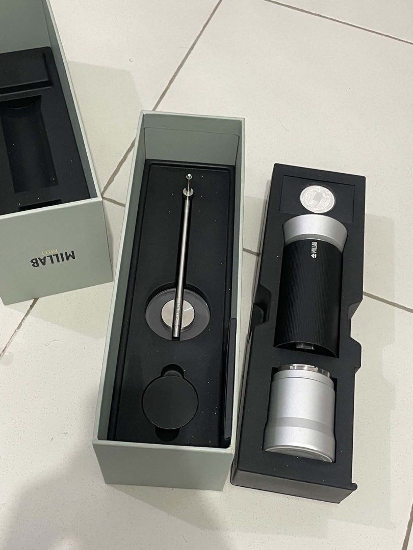 Timemore x MILLAB M01 Coffee Grinder (Category: Coffee & Tea Tableware) located in Pasig City. Submitted by andrrealee.1 (Listing ID 1463674494, Image 1). Description: TIMEMORE x Millab M01 Coffee Grinder * Type: Manual hand grinder * Burr: 44mm Pineapple Burrs * Burr Material: SUS420 hardened stainless steel * Grind Settings: 90 steps * Adjustment: 0.0125mm per step * Capacity: 35g * Catch Cup: Threadless snap-lock design * Dimensions: 66 × 197m
