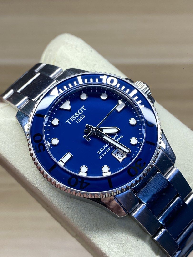 Tissot Seastar 1000 (Category: Men's Watches) located in Manila. Submitted by mharkkk (Listing ID 1463643068, Image 1). Description: Tissot Seastar 1000 Ref. T120210 A Movement: swiss quartz Case size: 36mm (39mm w/ crown) Features sapphire crystal glass Inclusions: original box, card, manual booklet, links ₱14,800 📍Bulacan/QC Note: This is a pre-owned watch and may show signs of wear such as scratches, marks, or fading. Please manage your expec