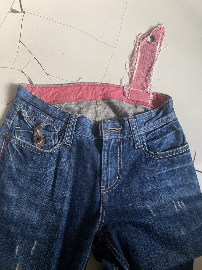 TOUGH Jeansmith Denim Jeans (Category: Jeans) located in Quezon City. Submitted by beepboop2506 (Listing ID 1463736032, Image 3). Description: - Brand: TOUGH Jeansmith - Color: Blue Denim - Style: Straight Leg - Features: Distressed details throughout, unique stitching on back pockets, button fly closure.