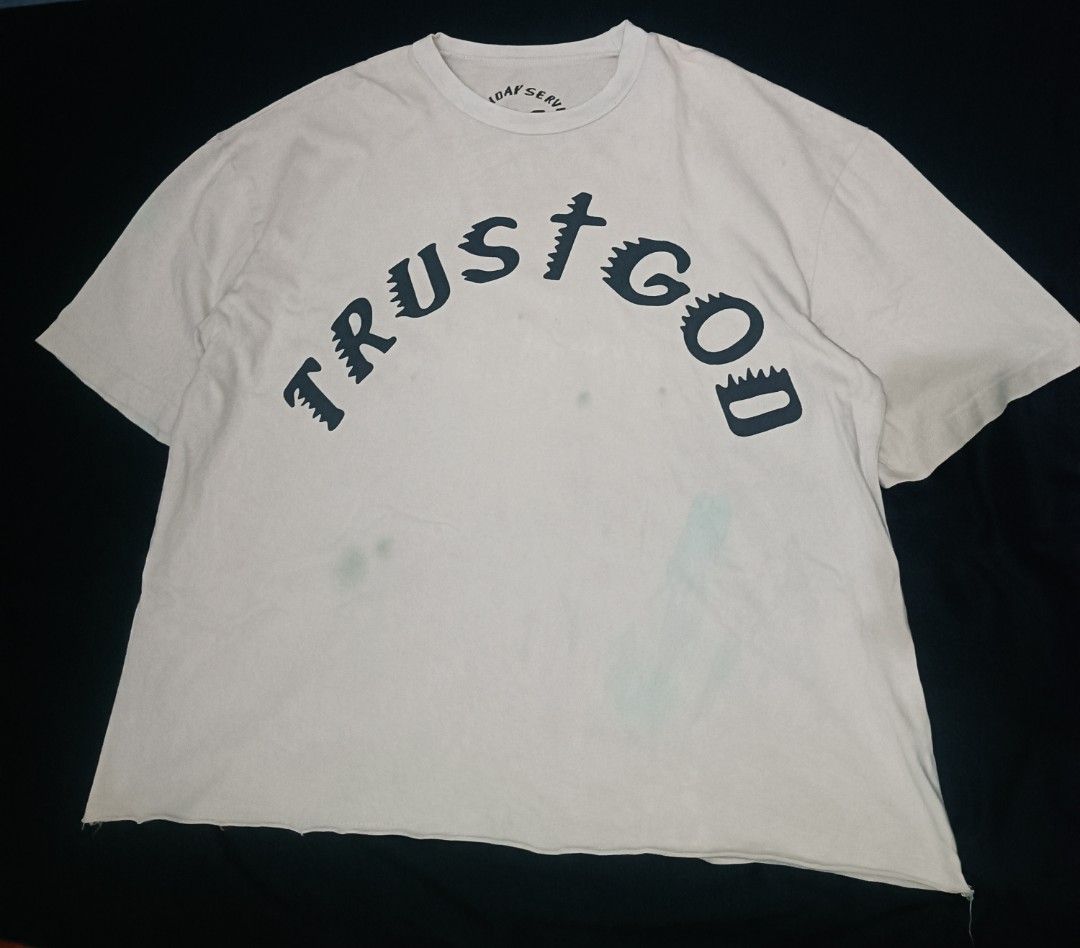 TRUST GOD Sunday Service (Category: Tshirts & Polo Shirts ) located in Malasiqui. Submitted by jom_mc.thrift (Listing ID 1463662860, Image 1). Description: XL crop dimension w:24 L:26 issue: green stainp.