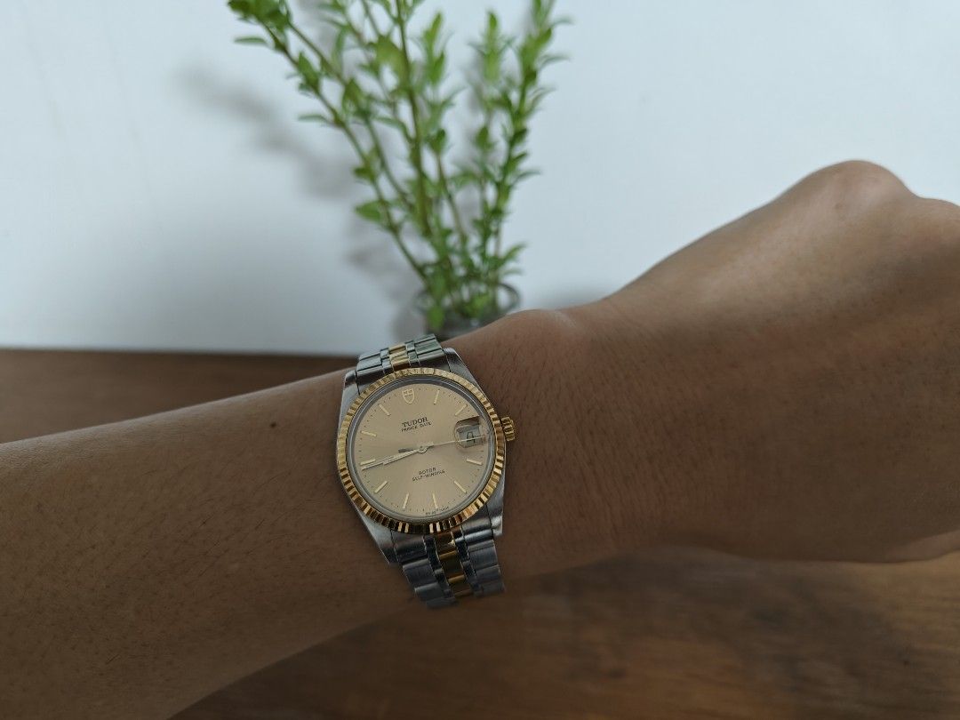 Tudor Prince Date Authentic (Category: Luxury Watches) located in Pasig City. Submitted by peach_fashion (Listing ID 1209545160, Image 1). Description: Tudor Prince Date 34mm ref no. 74033 2013-2014 model 18k two tone, 18 links fits to 7.5in wrist size Watch only Condition: normal signs of use, excellent condition No trade in open for authentication at buyers expense.
