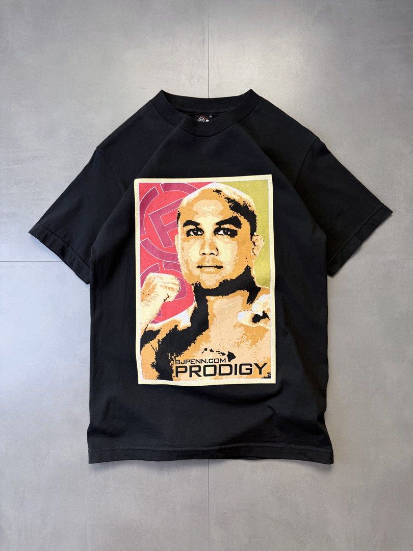 UFC BJ Penn The Prodigy tee shirt (Category: Tshirts & Polo Shirts ) located in Santa Rosa. Submitted by arvintage.ph (Listing ID 1463681053, Image 1). Description: Tagged: Small on tag Width 17.5” | Length 27.5” Condition: Excellent condition Issue(s): -.