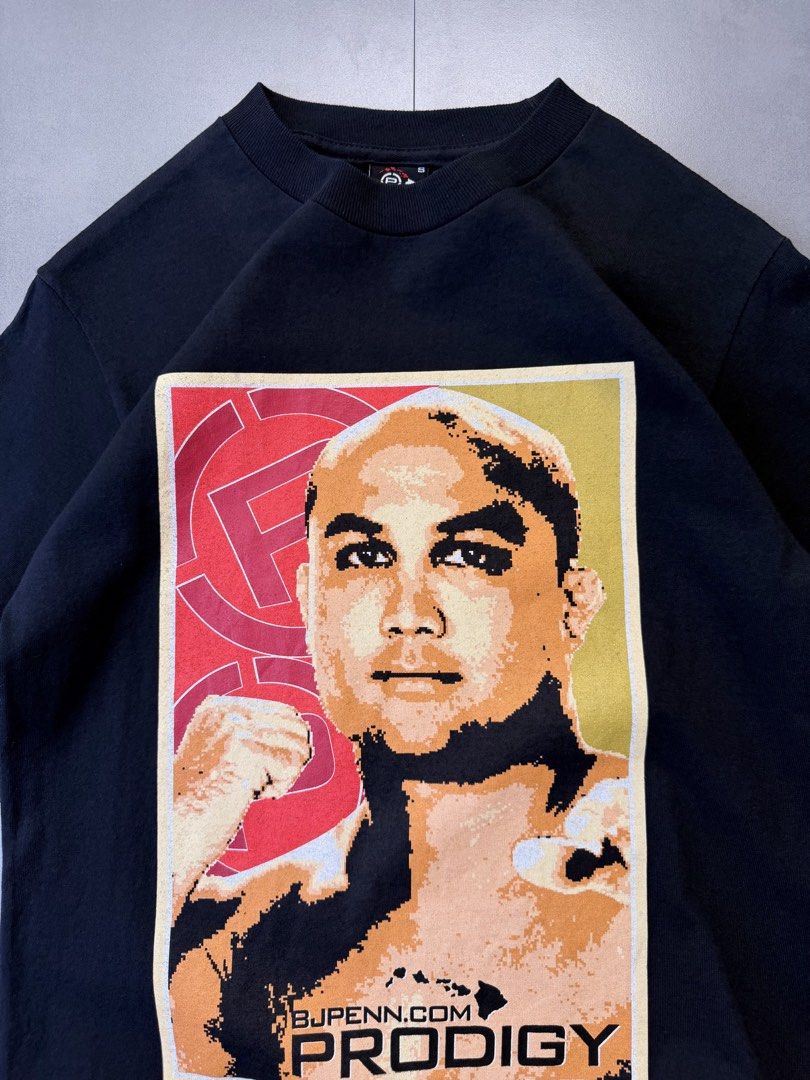UFC BJ Penn The Prodigy tee shirt (Category: Tshirts & Polo Shirts ) located in Santa Rosa. Submitted by arvintage.ph (Listing ID 1463681053, Image 2). Description: Tagged: Small on tag Width 17.5” | Length 27.5” Condition: Excellent condition Issue(s): -.