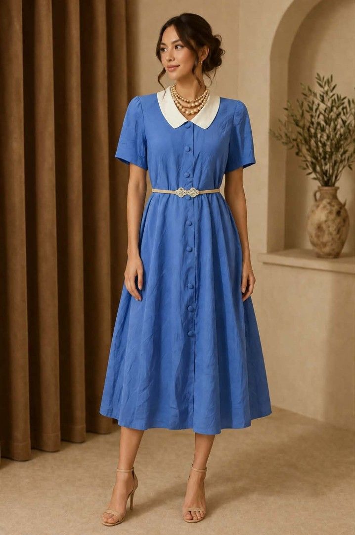 Ukay blue collared botton down midi dress (Category: Dresses) located in Rizal. Submitted by villacorta14757 (Listing ID 1463717267, Image 1). Description: Ukay blue collared botton down midi dress B 36 W 32 L 43 Slightly used Issue need wash.