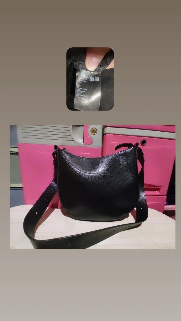 Uniqlo Leather Shoulder Bag - Black (Category: Shoulder Bags) located in Manila. Submitted by xiaochao.16 (Listing ID 1463739098, Image 1). Description: - Uniqlo Black Shoulder Bag - Material: Leather (Body: 100% Polyester) - Features: Adjustable strap - Design: Simple and classic, perfect for everyday use - Condition: Please check photos for details.