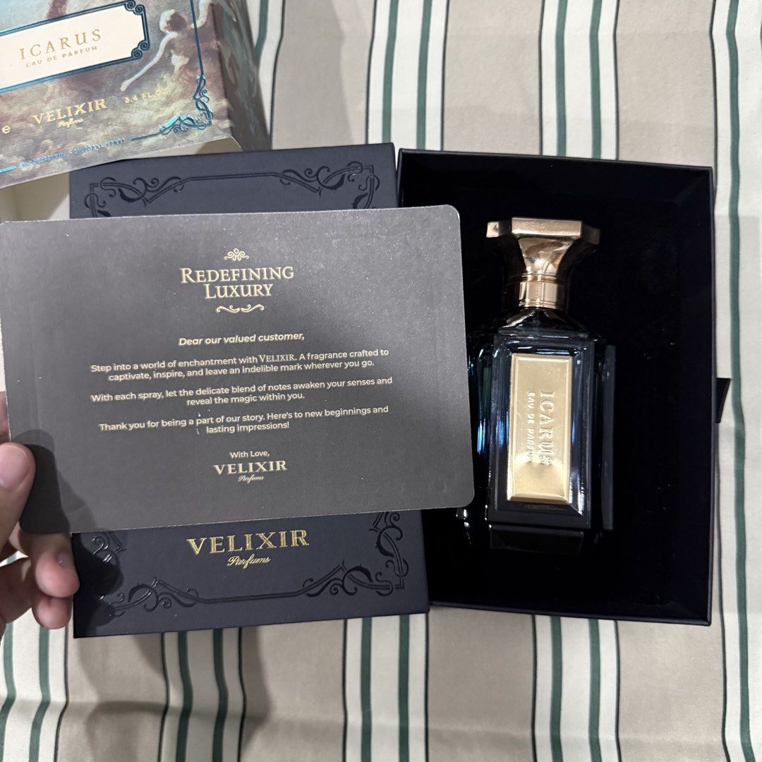 Velixir Icarus (Category: Fragrance & Deodorants) located in Raub. Submitted by qzarchive (Listing ID 1463694547, Image 2). Description: Velixir Icarus (Blue Talisman dupe) 90ml - 95ml left RM150 reason nak jual sebab under utilised postage add RM10.