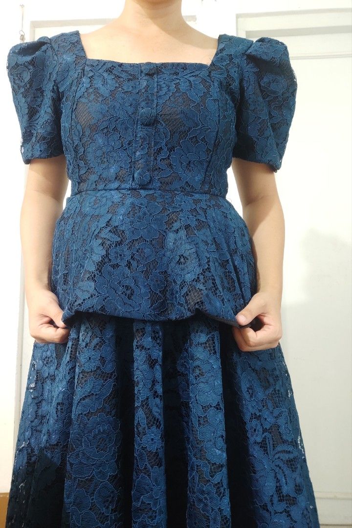 Vestida Celestelle (Category: Dresses) located in Bacolod City. Submitted by leighleigh17 (Listing ID 1463653444, Image 2). Description: - Beautiful blue lace dress - Elegant square neckline - Chic puff sleeves - Flattering peplum waist - Flowy tiered skirt - Ideal for parties and special events - Convenient back zipper closure - Measurements: Bust 36", Waist 30", Length 47" with breastfeeding zipper sa side.
