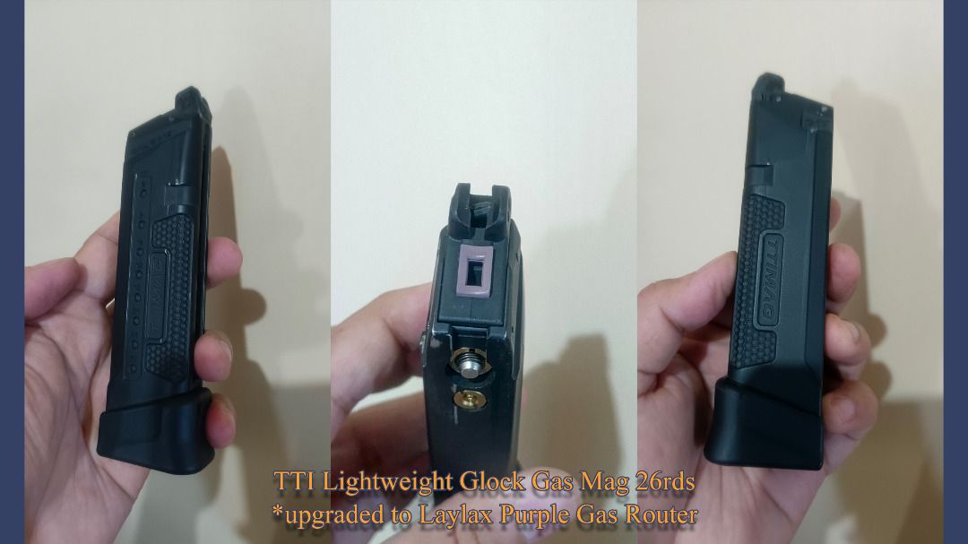VFC Glock 17 Gen 5 MOS + TTI Lightweight Mag (Category: Action & Battle Toys) located in Laoag. Submitted by jmlguillermo (Listing ID 1461696219, Image 3). Description: Brand and Model: VFC Glock 17 Gen 5 MOS (Frame painted camo green) Set + TTI Lightweight Magazine Price: P8,000 whole set + SF P1,500 for TTI Glock Mag Only (has Laylax purple gas router upgrade) P7,500 for VFC Glock w/ 1 stock mag only, 3D printed parts, stock parts Condition: On
