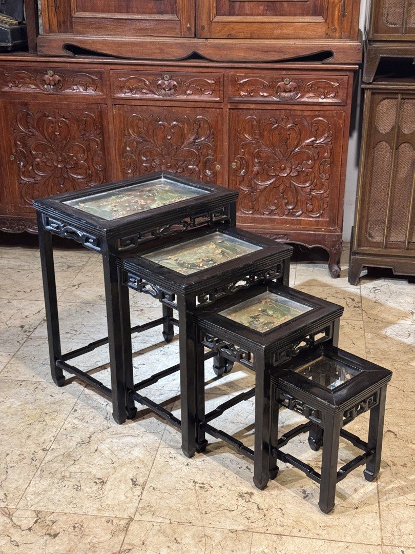 Vintage Nesting Table Featuring Decorative Landscape Scenes (Category: Other Home Decor) located in Manila. Submitted by sinaunang_gamit (Listing ID 1463633738, Image 1). Description: Vintage Nesting Table Featuring Decorative Landscape Scenes Total of 4pcs Height: 24.5 inches Length: 20 inches Width: 14 inches ₱12k.