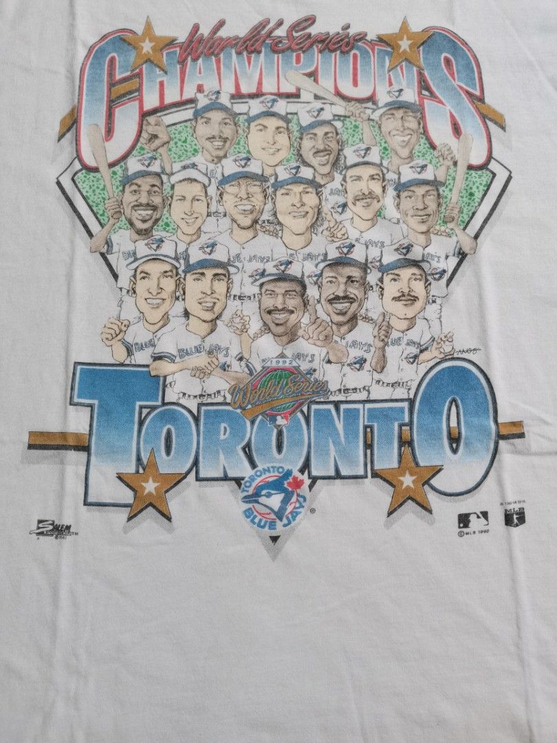 Vintage Toronto Blue Jayz (Category: Tshirts & Polo Shirts ) located in Navotas City. Submitted by rafthrift (Listing ID 1463580371, Image 3). Description: Vintage Toronto Blue Jayz Dated 1992 23x28 Ssatw Issue:faded tag,lints,stain.
