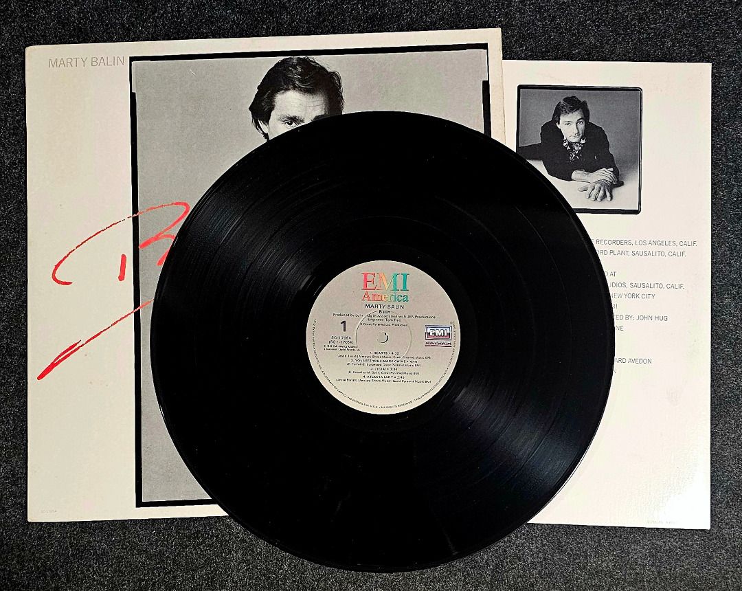 [Vinyl LP] Marty Balin – Balin (Category: Vinyls) located in Cainta. Submitted by bunnygod (Listing ID 1463617968, Image 3). Description: US pressed, 1981 EMI America – SO-17054 📀 VG+ 📂 VG+ 🎶 Soft Rock A1 Hearts 4:32 A2 You Left Your Mark On Me 4:40 A3 Lydia! 3:36 A4 Atlanta Lady 3:46 B1 Spotlight 3:30 B2 I Do Believe In You 3:23 B3 Elvis And Marilyn 3:05 B4 Tell Me More 3:48 B5 Music Is The Light 4:17 .