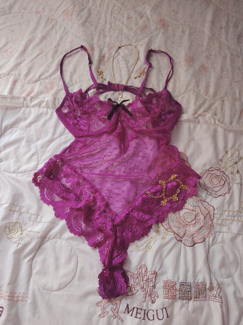 violet lace bodysuit 🪻 (Category: Undergarments & Loungewear) located in Hermosa. Submitted by lcvelycath (Listing ID 1463572676, Image 1). Description: size: m-xl mine: ₱129 bid: ₱+10 lock: ₱329 (shipped) EOB: monday—september 28 (the seller is on vacation 😘) °. thrifted, pre-loved, or brand new but ready to wear (some aren't bcs i don't have the time to wash them, very sorryy :<) colors may vary due to lightning & quality 𐙚 °. check details 