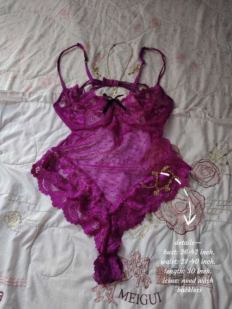 violet lace bodysuit 🪻 (Category: Undergarments & Loungewear) located in Hermosa. Submitted by lcvelycath (Listing ID 1463572676, Image 2). Description: size: m-xl mine: ₱129 bid: ₱+10 lock: ₱329 (shipped) EOB: monday—september 28 (the seller is on vacation 😘) °. thrifted, pre-loved, or brand new but ready to wear (some aren't bcs i don't have the time to wash them, very sorryy :<) colors may vary due to lightning & quality 𐙚 °. check details 