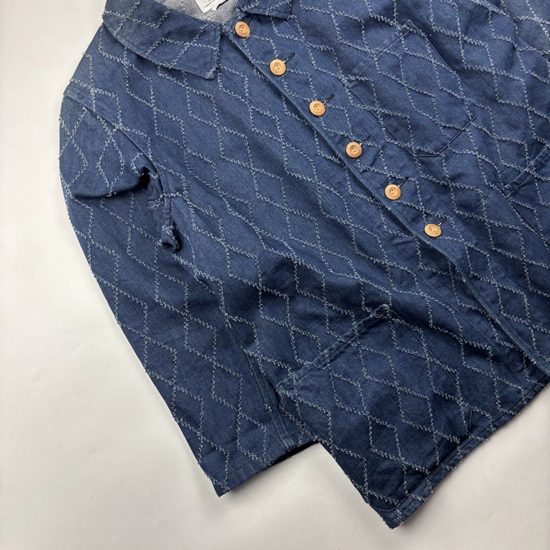 Visvim Coverall Patterned Jacket (Category: Coats, Jackets and Outerwear) located in Makati City. Submitted by ragrepository (Listing ID 1463681038, Image 3). Description: Visvim Coverall Patterned Jacket Tagged as 3 Length- 28” Pit to pit- 22.5” Sleeves- 20” Shoulder-18” Condition- 9/10 Flaw- Minimal signs of wear .