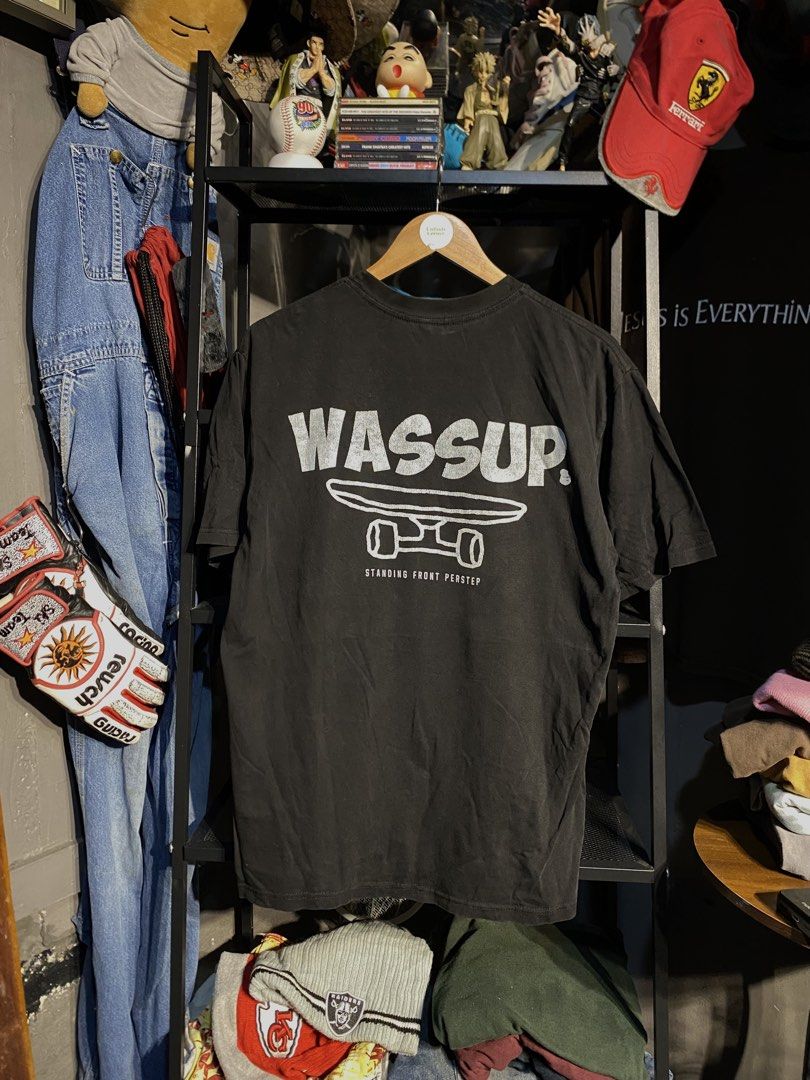 WASSUP SHIRT (Category: Tshirts & Polo Shirts ) located in San Pablo. Submitted by genesisllo24149 (Listing ID 1463666992, Image 2). Description: WASSUP SHIRT LENGTH -> 28 WIDTH -> 21 ISSUE -> PINHOLE & CRACKED PRINTS CONDITION -> GOOD DM TO PURCHASE 📥 DISCLAIMER: - Please manage your expectations, posted items are preloved, used & thrifted -Actual color may vary due to lighting -Flaker will be posted.