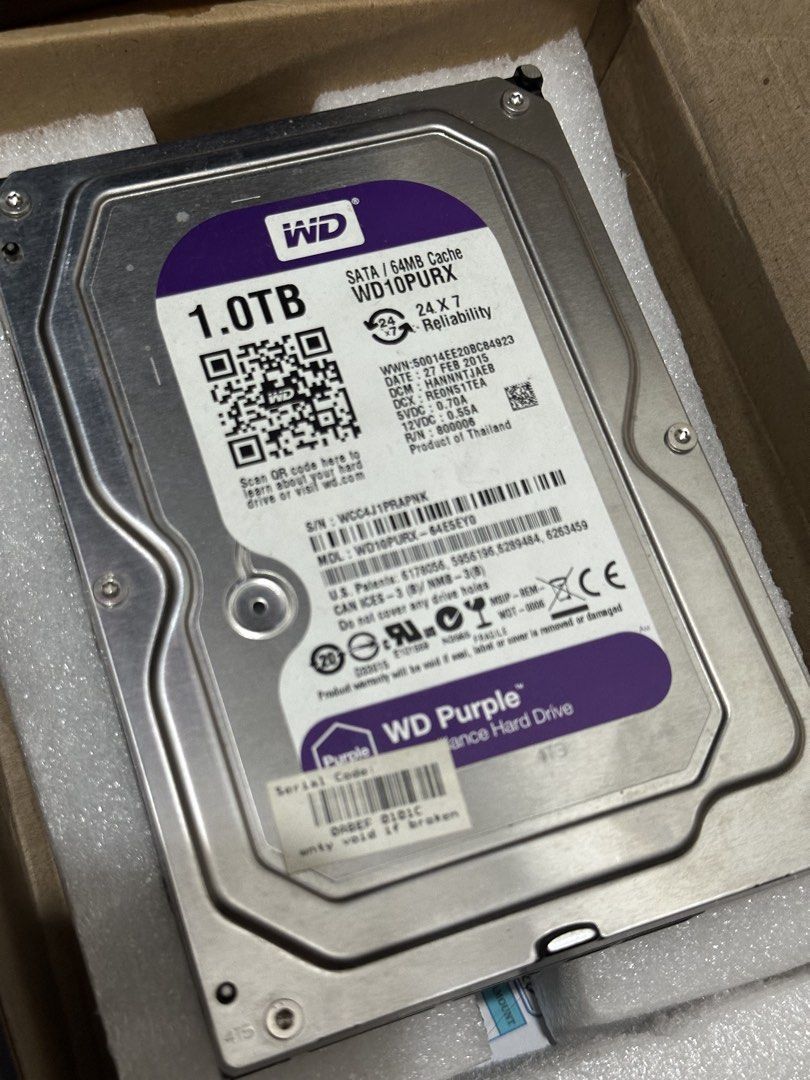 WD Purple 1TB SATA Hard Drive (Category: Hard Disks & Thumbdrives) located in Quezon City. Submitted by john.panganiban (Listing ID 1463715276, Image 1). Description: - Western Digital Purple 1TB Hard Drive - Model: WD10PURX - Interface: SATA - Ideal for surveillance systems (CCTV) or general computer storage - Tested and confirmed working - Please check photos for exact condition.