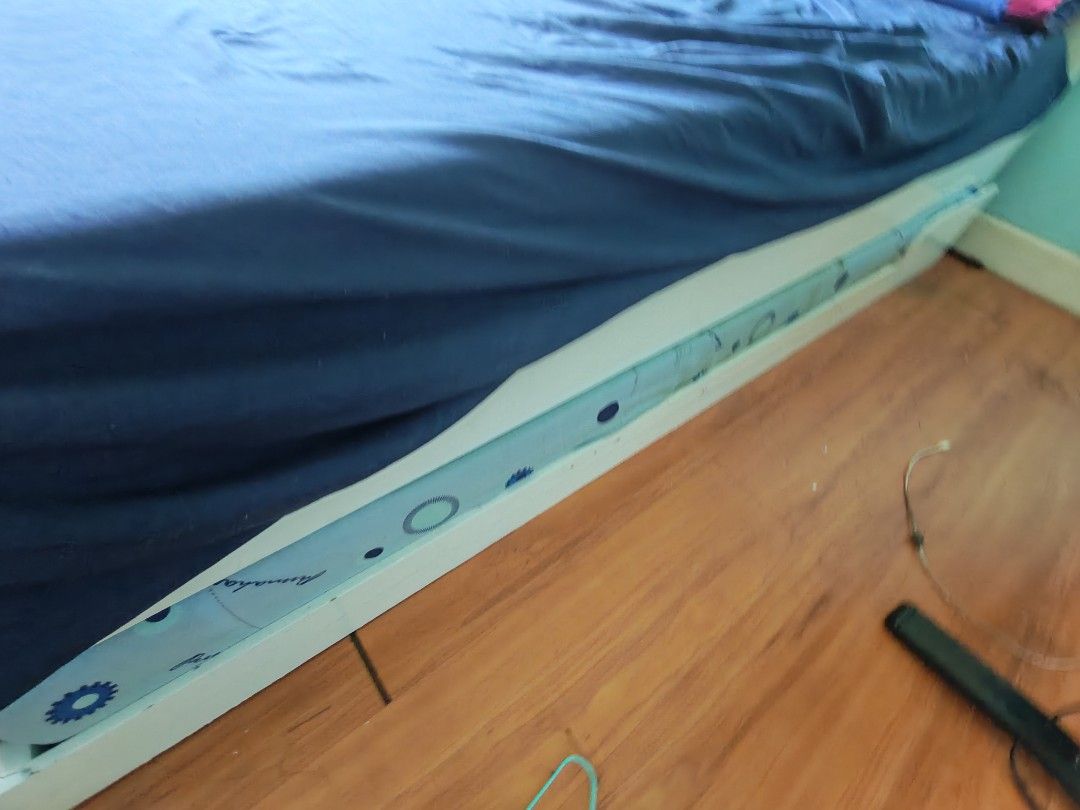 Bed Frame with Foam Mattress (Double/Full) (Category: Bed Frames & Mattresses) located in Binan City. Submitted by sebzsebastian (Listing ID 1463660491, Image 2). Description: Double bed with single pull-out bed and built-in storage on one side. ​Includes: ​Double bed frame (heavy mahogany wood) ​Double foam mattress ​Pull-out single trundle bed (no mattress included) ​Dimensions: ​Length: 210 cm ​Width: 145 cm ​Height: 40 cm ​Notes: ​Frame needs