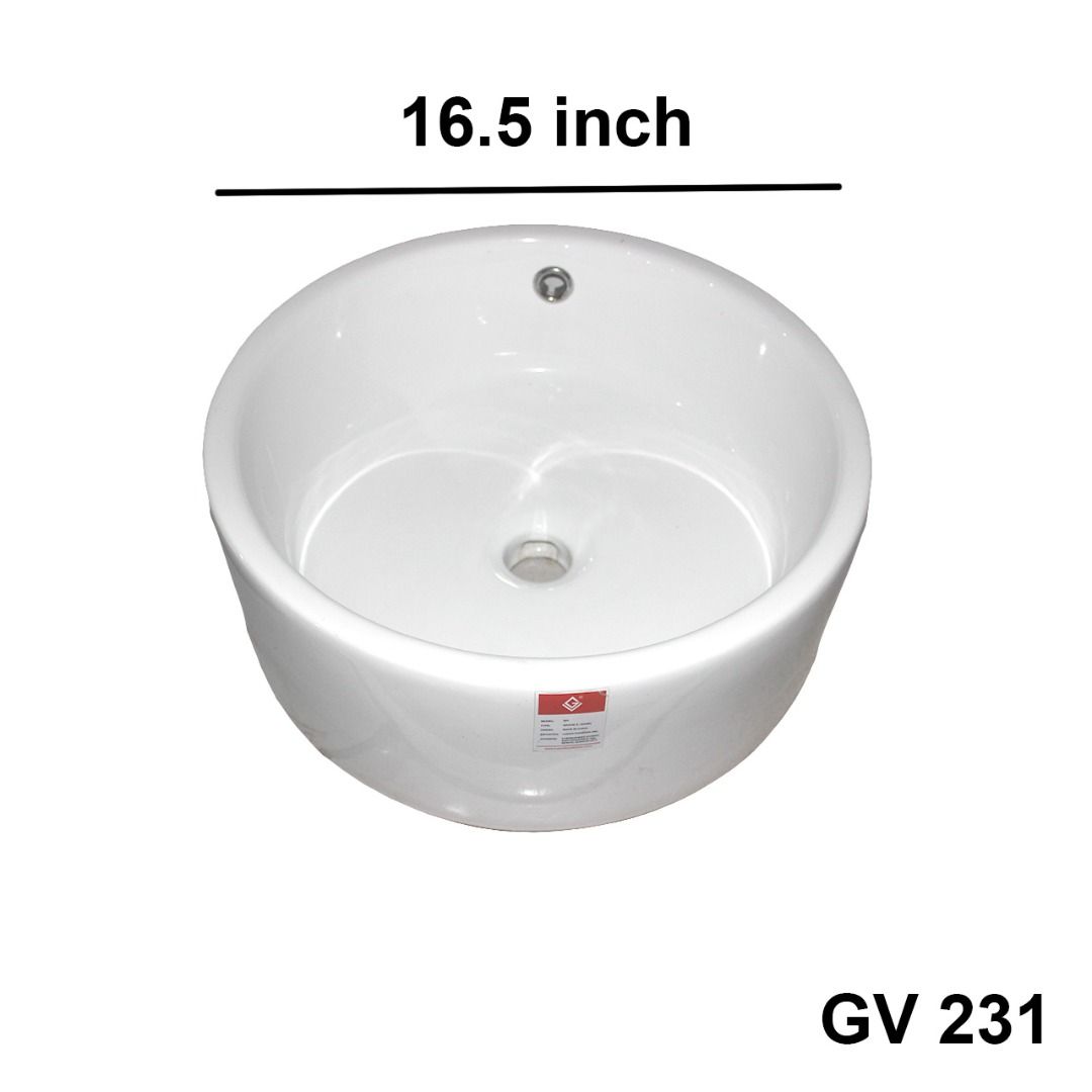 White Ceramic Sinks - Various Models Available (Category: Bathroom & Kitchen Fixtures) located in Paranaque City. Submitted by super_9.9 (Listing ID 1463590633, Image 3). Description: 📦 **READY TO SHIP** 🚚 **Monday – Friday** ⏰ **9:00 AM – 6:00 PM** - Variety of white ceramic sinks available. - Models include: GV 514 (16.5 inch), GV 231 (round), GK GN 66566 (15.5 inch square), and HK-GN5039 (18x15 inch). - All sinks are clean and ready for imme