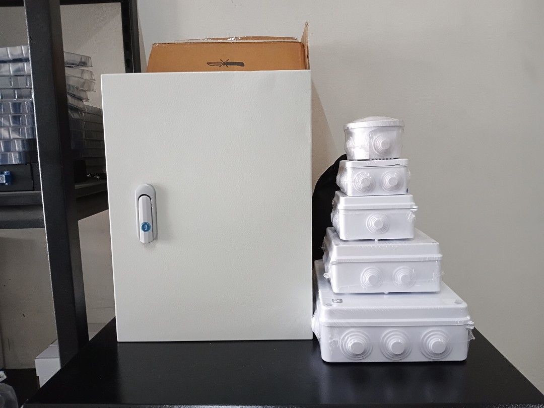 White Electrical Junction Boxes - Various Sizes (Category: Construction & Building Materials) located in Manila. Submitted by gentleflower_d35c5f (Listing ID 1463578174, Image 1). Description: - Set of white electrical junction boxes - Multiple sizes included for various wiring needs - All boxes are individually wrapped - Large grey cabinet also available - Perfect for organizing electrical connections safely DistributionBox300X250X150 Distributi