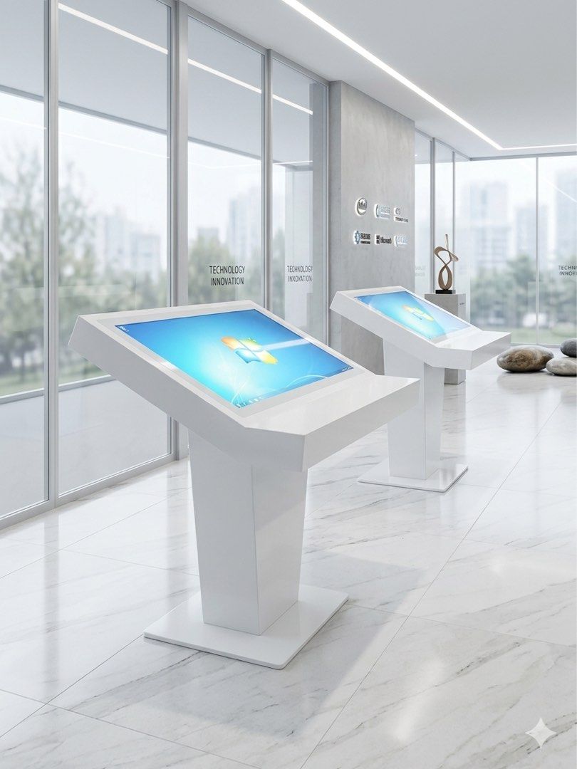 White Interactive Touchscreen Kiosk Display Stand (Category: Office & Business Technology) located in Manila. Submitted by kitsincph (Listing ID 1463696681, Image 2). Description: - Modern white interactive touchscreen kiosk - Perfect for digital signage and information displays - Sleek design complements any office or retail space - Multiple units available - Suitable for events or permanent installations - Contact us for more details - 32”-65” 