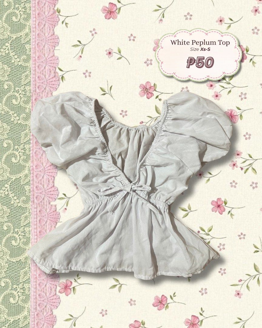 White Pelum top (Category: Blouses) located in Pasig City. Submitted by kcs.decluttering (Listing ID 1463677155, Image 1). Description: .