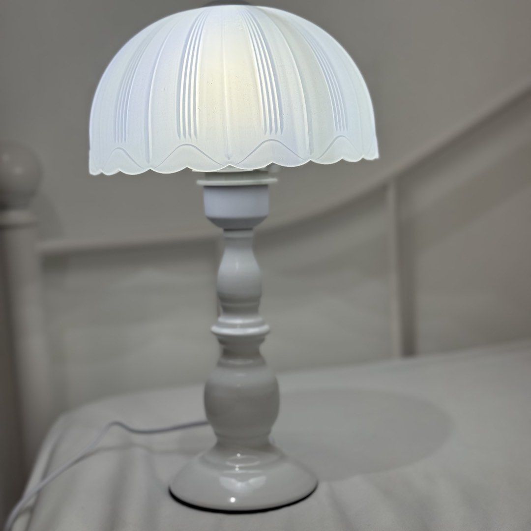 White Vintage Style Dome Table Lamp (Category: Lighting) located in Makati City. Submitted by yumiiichigo (Listing ID 1463697247, Image 3). Description: approx 15” tall with lightbulb already light can be switched to 3 modes no issues, never been used just tested. ikea aesthetic coquette mushroom lamp minimalist .