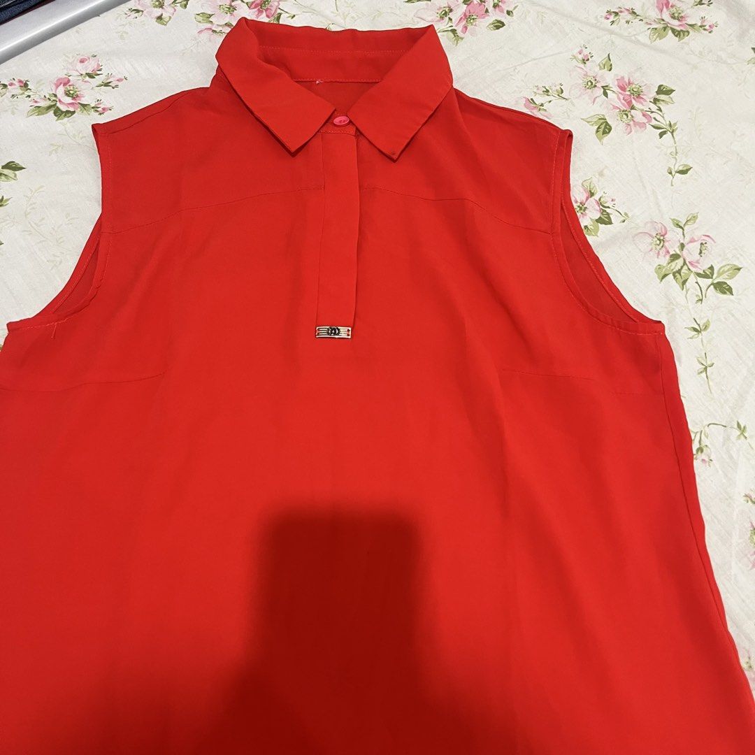 Women's Red Blouse [Large] (Category: Shirts) located in Quezon City. Submitted by jpsstore (Listing ID 1463644211, Image 2). Description: Size: Large Width: 19.5" Length: 23" No issue MOP: Gcash SHIPPING: J&t | Lalamove.