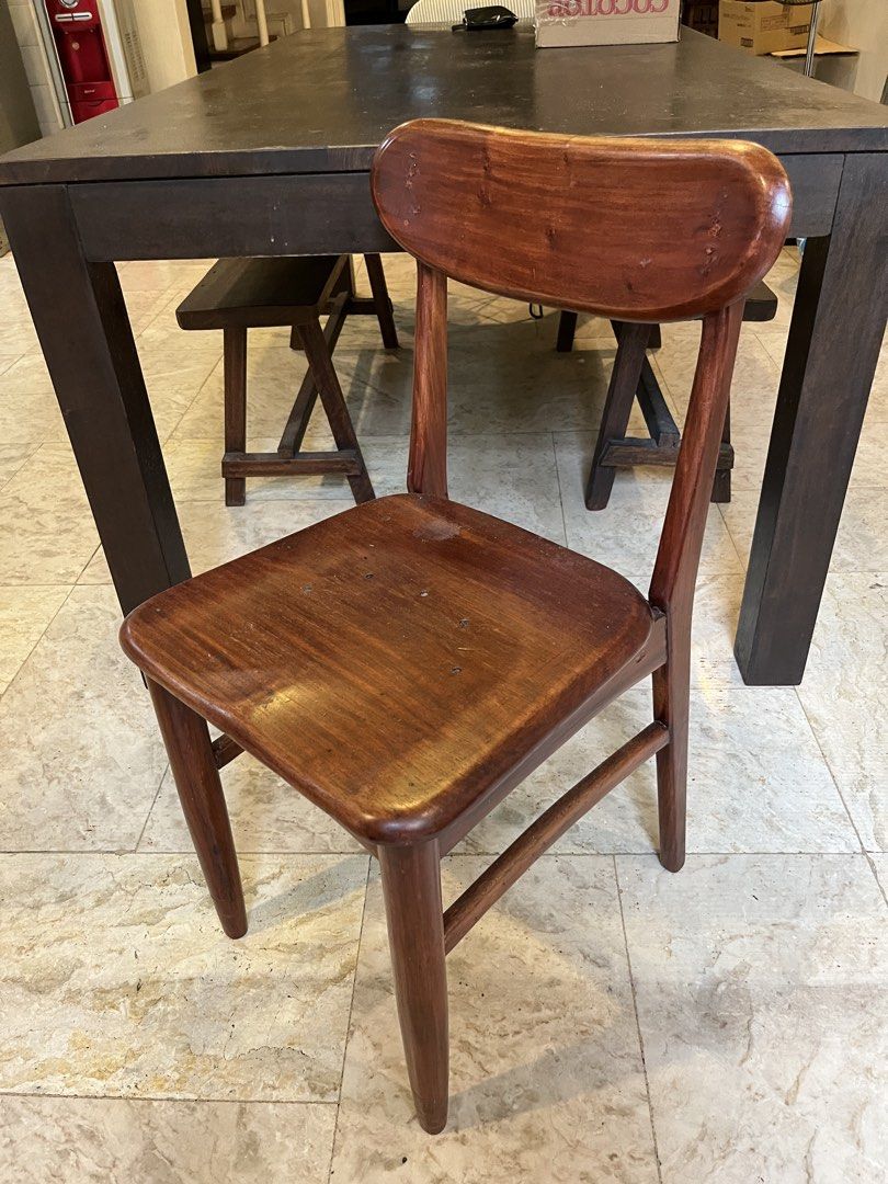 Wooden Dining Chair (Category: Chairs) located in Quezon. Submitted by vintage66 (Listing ID 1463648021, Image 1). Description: - Solid wood dining chair - Dark brown finish - Curved backrest for comfort - Sturdy legs - Perfect for dining or as an accent chair - Minor scuffs from normal use - Ready for a new home.