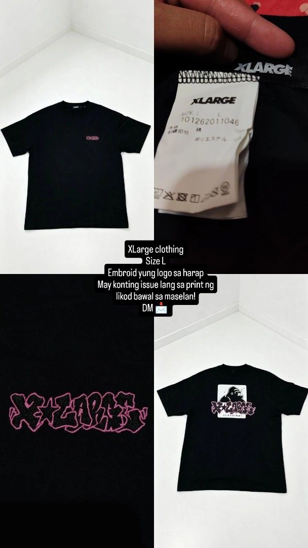 XLARGE Black T-shirt Size L (Category: Tshirts & Polo Shirts ) located in Manila. Submitted by morenomark97986 (Listing ID 1463572235, Image 1). Description: - XLARGE Black T-Shirt - Size: Large (L) - Embroidered logo on the front - Graphic print with gorilla and logo on the back - Slight, barely noticeable print issue on the back - DM if interested!.