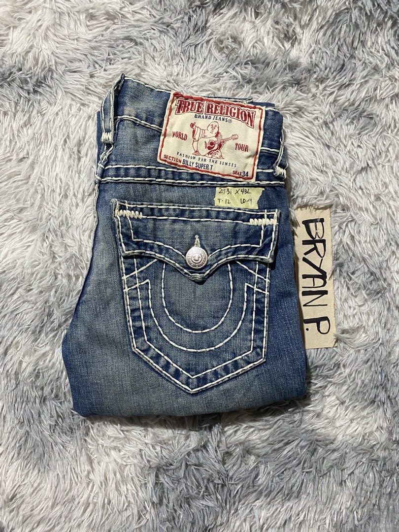 Y2k TRUE RELIGION BILLY SUPER T JEANS (Category: Jeans) located in Cagayan de Oro. Submitted by thriftchubs (Listing ID 1463584757, Image 1). Description: 29 ON TAG 31 ACTUAL TAPE 43 LENGTH 12 THIGH 9 LEG OP EXCELLENT CONDI AUTHENTIC PHOTO MAY VARY DUE TO LIGHTING +SF.