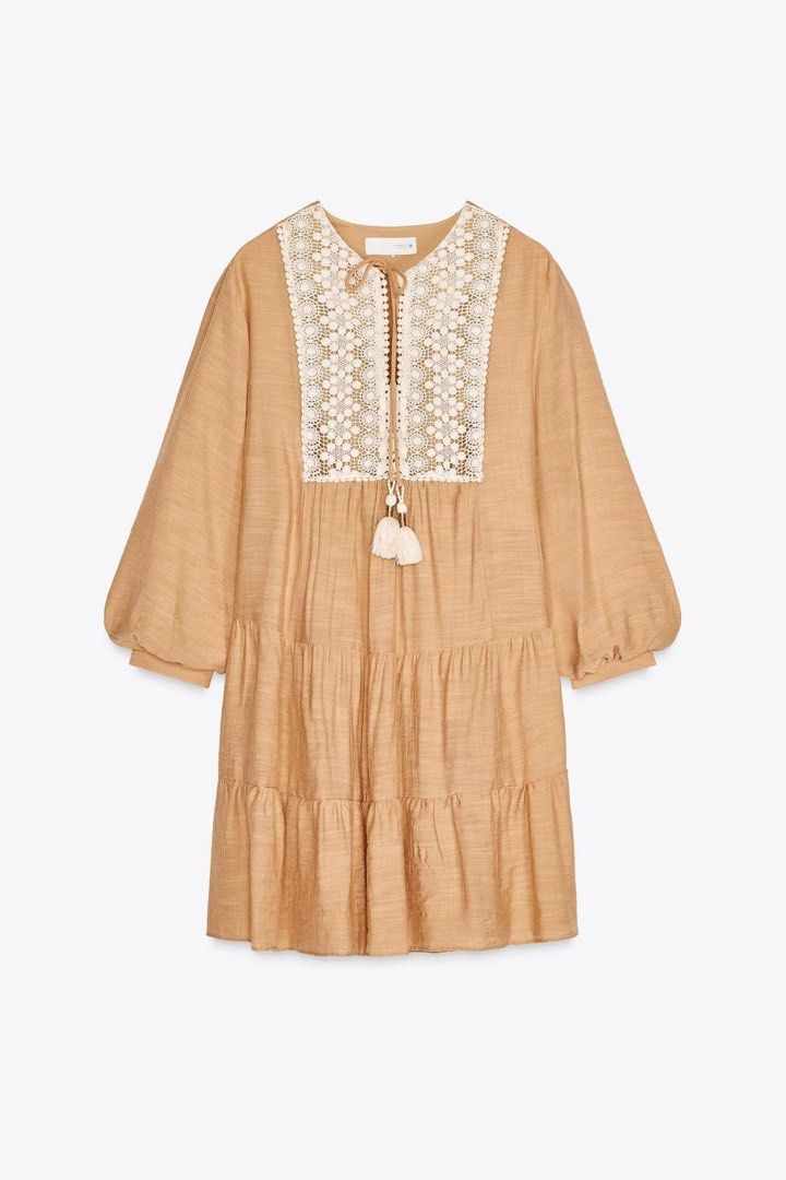 Zara Embroidered Tiered Mini Dress (Category: Dresses) located in Manila. Submitted by clutterfreeera (Listing ID 1463576177, Image 1). Description: - Twice used only - Good as new - No issue - Size large - Actual pics posted - ₱3,500 original price - Purchased from Zara Store MOA.