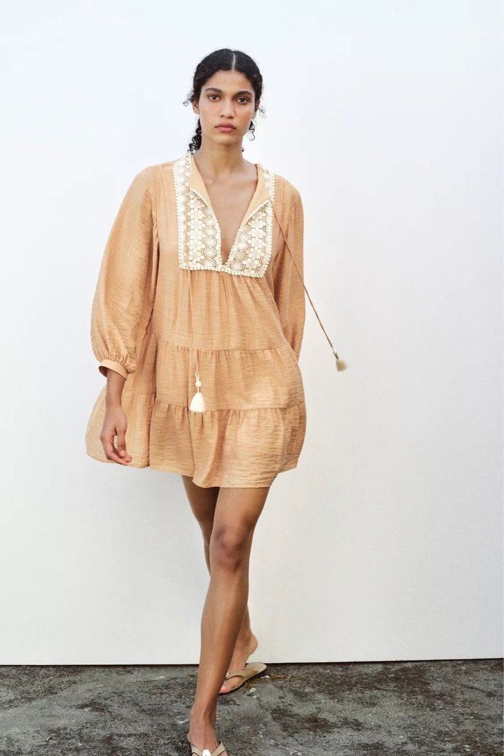 Zara Embroidered Tiered Mini Dress (Category: Dresses) located in Manila. Submitted by clutterfreeera (Listing ID 1463576177, Image 2). Description: - Twice used only - Good as new - No issue - Size large - Actual pics posted - ₱3,500 original price - Purchased from Zara Store MOA.