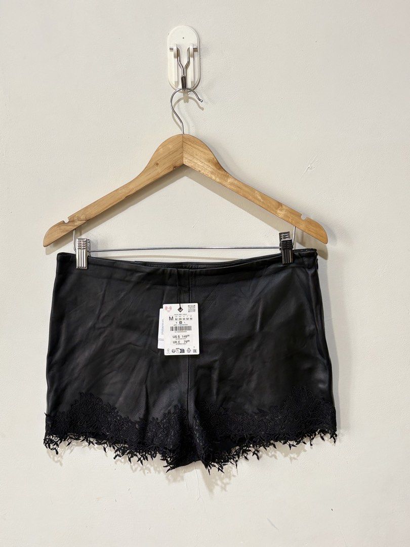 Zara Leather with Lace Shorts (Category: Shorts) located in Bocaue. Submitted by vanessaolmedo (Listing ID 1463656113, Image 2). Description: Brand new with tag M on tag.