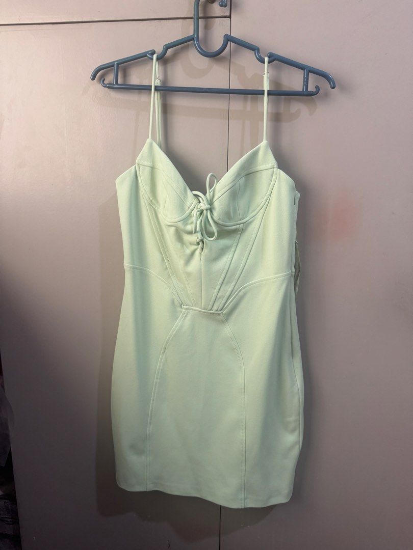 ZARA Light Green Corset Mini Dress (Category: Dresses) located in Valenzuela. Submitted by declutter203 (Listing ID 1463629800, Image 1). Description: - ZARA light green mini dress - Like New - Size: S - Corset-style bodice with tie-up front - Spaghetti straps - Bodycon fit - Ideal for night outs or parties MOP: Gcash/Maribank MOD: J&T or Grab/lalamove Tags: Zara, H&M, Love Bonito, Mango, Bershka, Uniqlo, GU, Topshop.